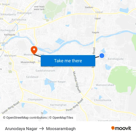 Arunodaya Nagar to Moosarambagh map