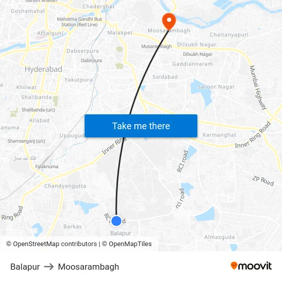 Balapur to Moosarambagh map