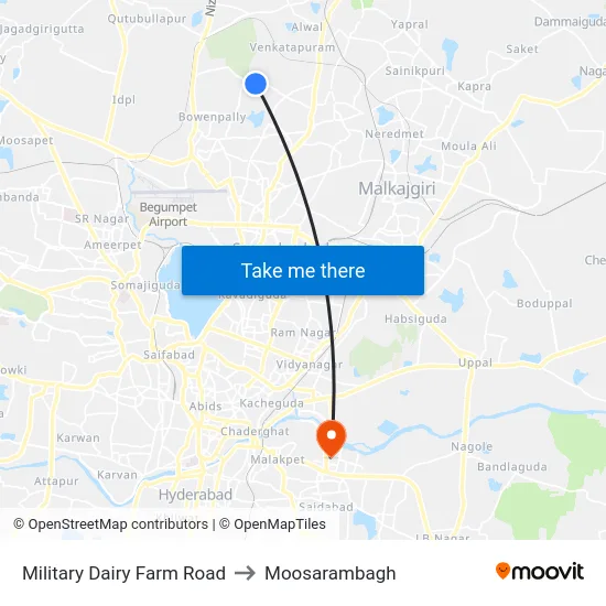 Military Dairy Farm Road to Moosarambagh map