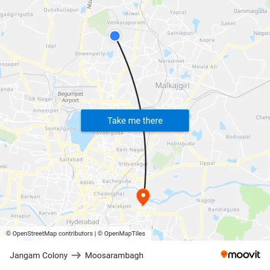 Jangam Colony to Moosarambagh map