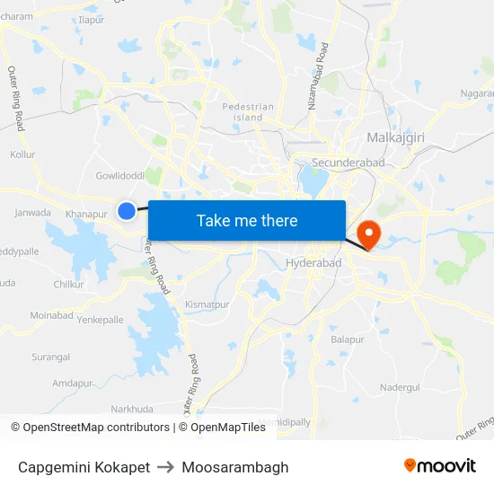 Capgemini Kokapet to Moosarambagh map