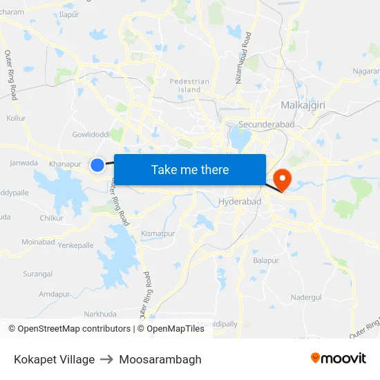 Kokapet Village to Moosarambagh map
