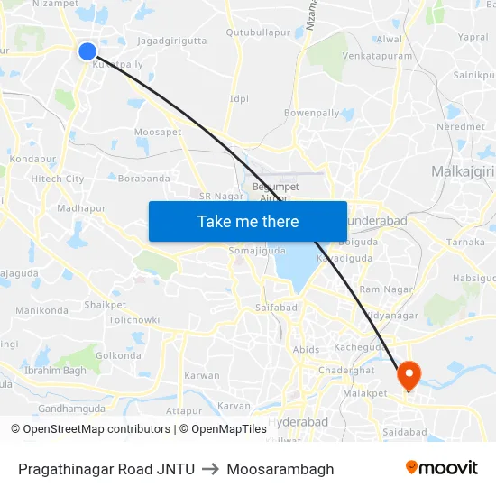 Pragathinagar Road JNTU to Moosarambagh map
