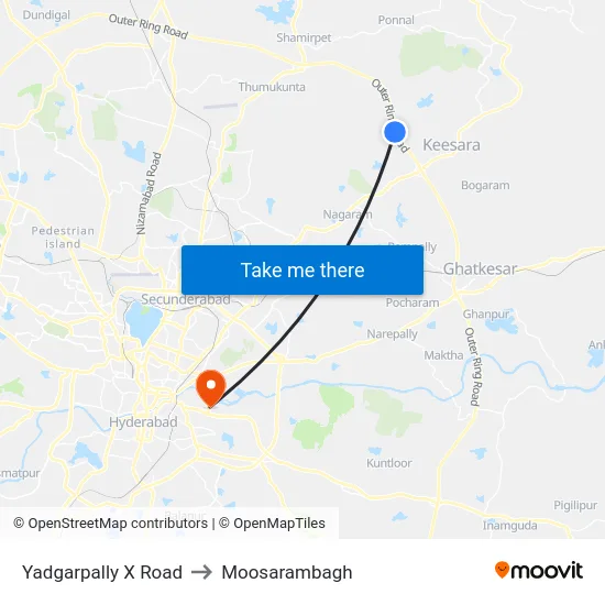 Yadgarpally X Road to Moosarambagh map