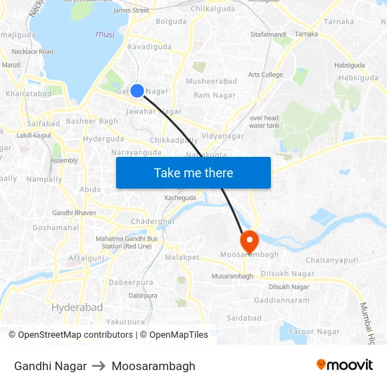 Gandhi Nagar to Moosarambagh map
