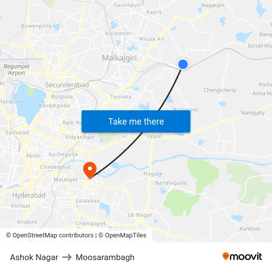 Ashok Nagar to Moosarambagh map