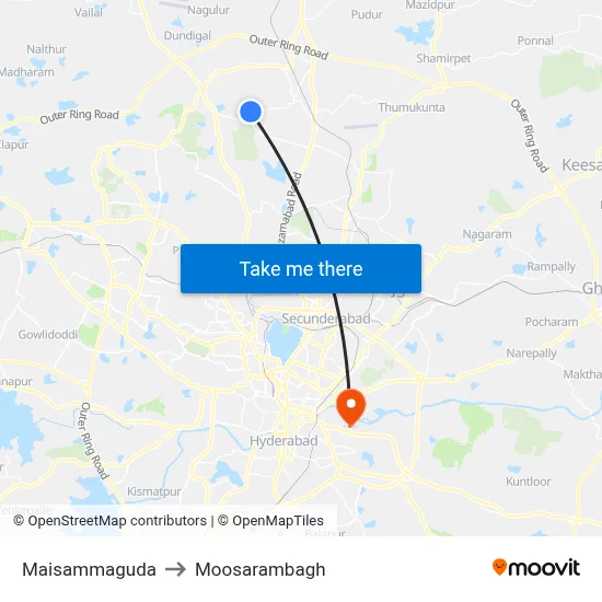 Maisammaguda to Moosarambagh map