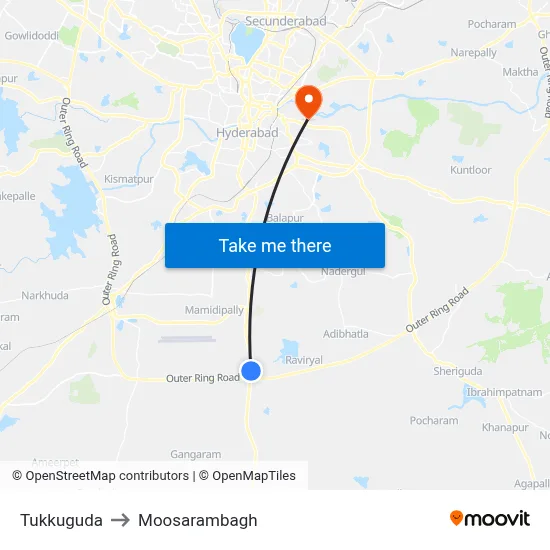 Tukkuguda to Moosarambagh map