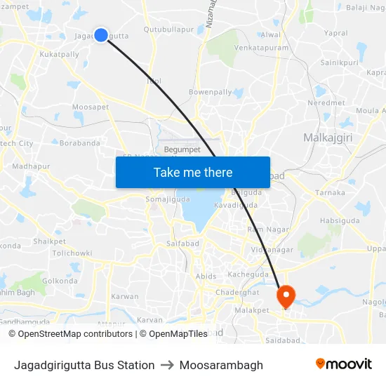 Jagadgirigutta Bus Station to Moosarambagh map