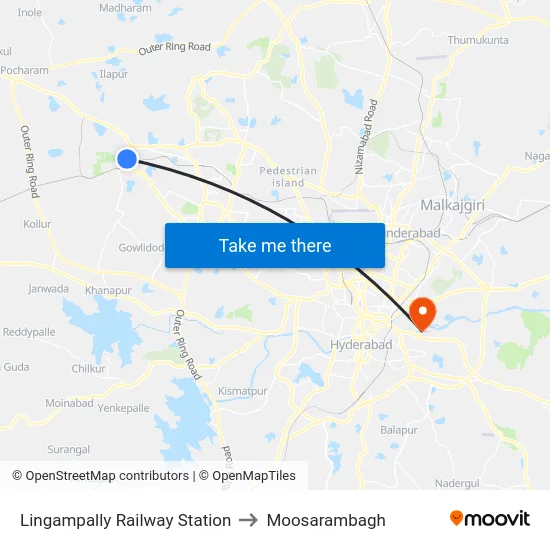 Lingampally Railway Station to Moosarambagh map