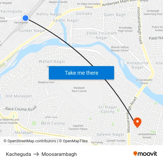 Kacheguda to Moosarambagh map
