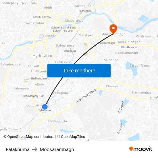 Falaknuma to Moosarambagh map