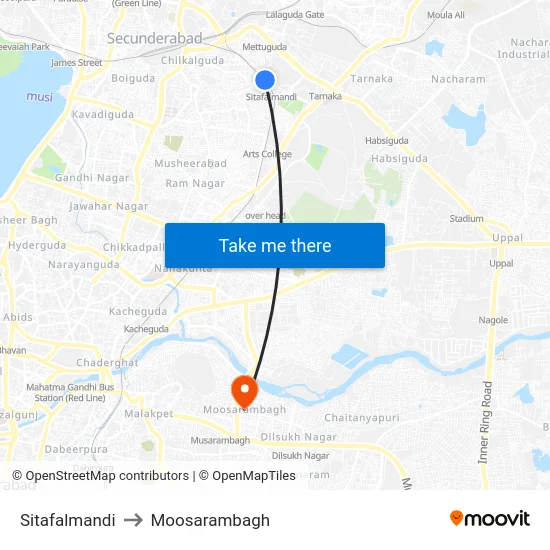 Sitafalmandi to Moosarambagh map