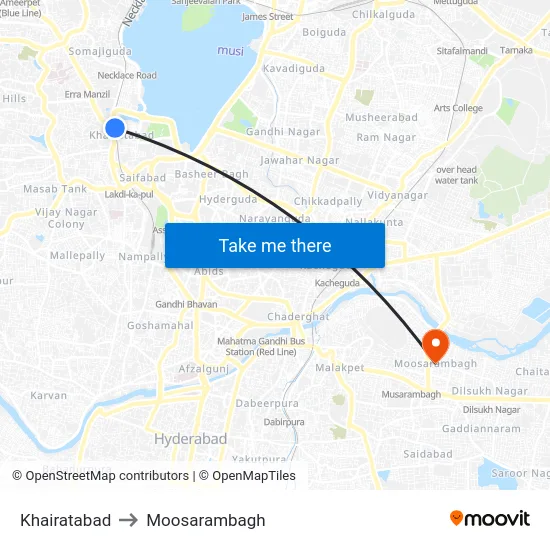 Khairatabad to Moosarambagh map