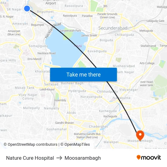 Nature Cure Hospital to Moosarambagh map