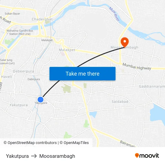 Yakutpura to Moosarambagh map