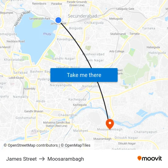 James Street to Moosarambagh map