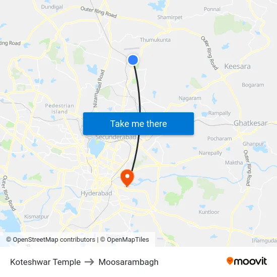 Koteshwar Temple to Moosarambagh map