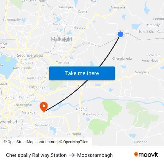 Cherlapally Railway Station to Moosarambagh map