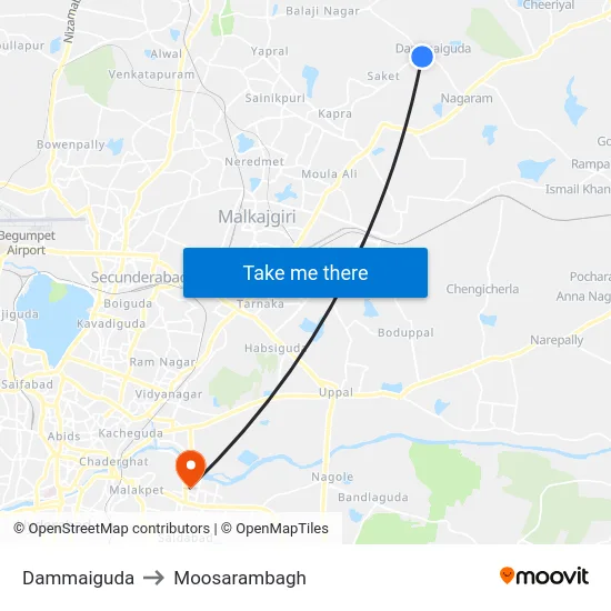 Dammaiguda to Moosarambagh map