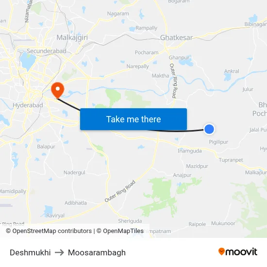 Deshmukhi to Moosarambagh map