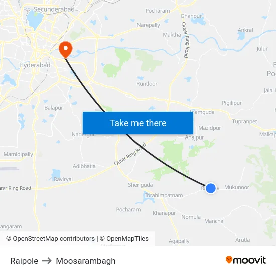 Raipole to Moosarambagh map