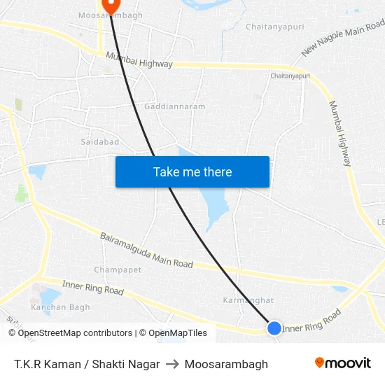 T.K.R Kaman / Shakti Nagar to Moosarambagh map