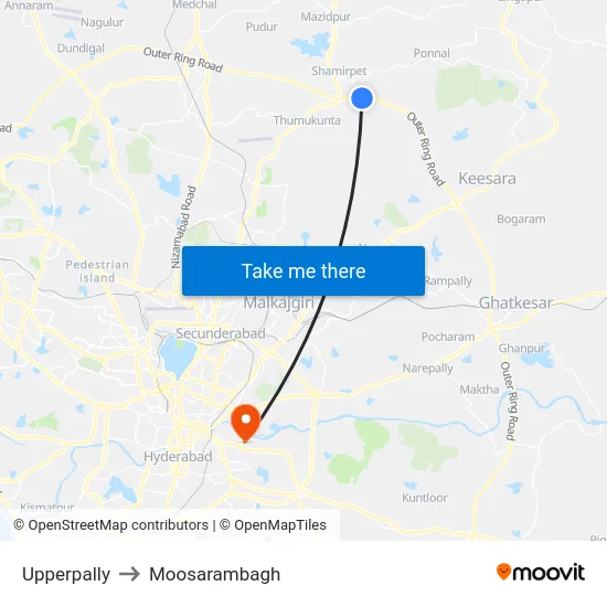 Upperpally to Moosarambagh map