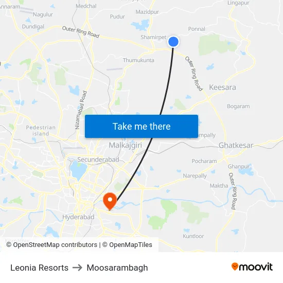 Leonia Resorts to Moosarambagh map