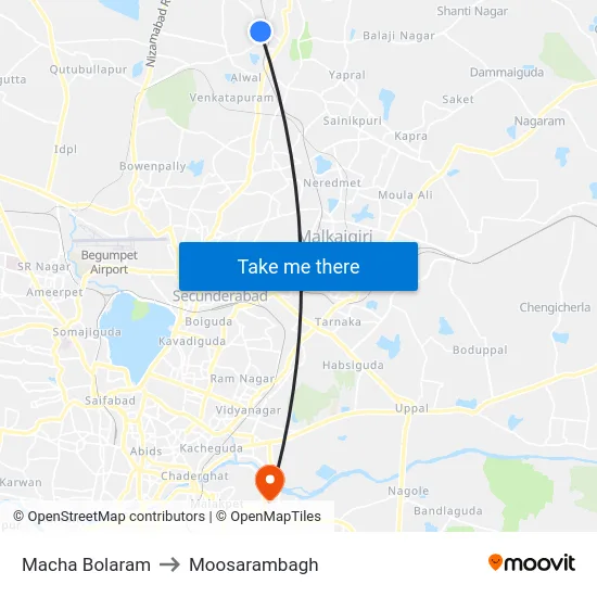 Macha Bolaram to Moosarambagh map