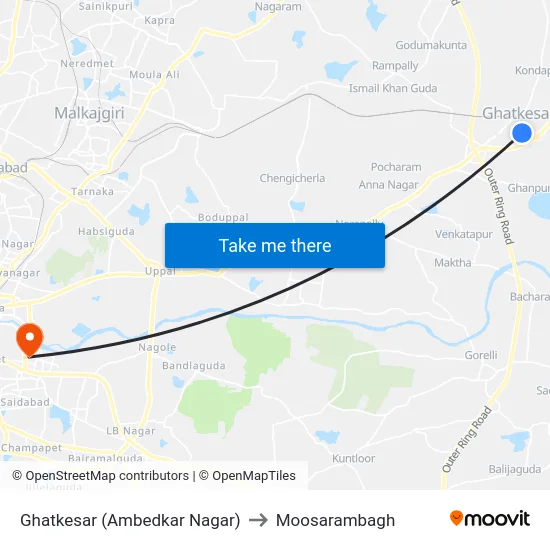 Ghatkesar (Ambedkar Nagar) to Moosarambagh map