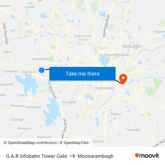 G.A.R.Infobahn Tower Gate to Moosarambagh map