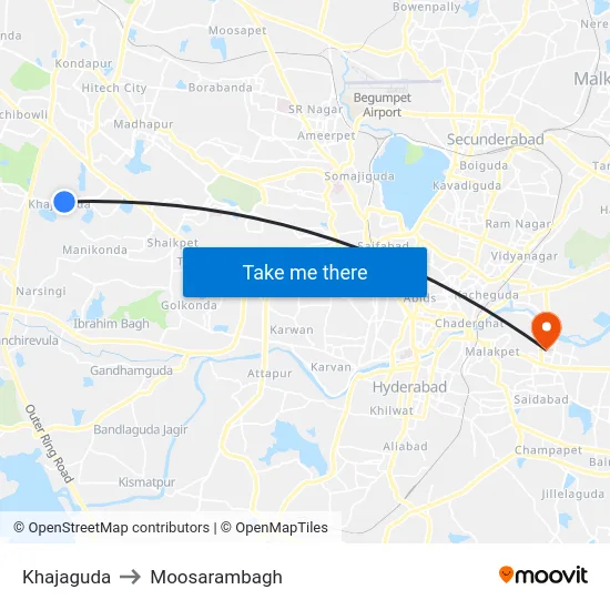 Khajaguda to Moosarambagh map