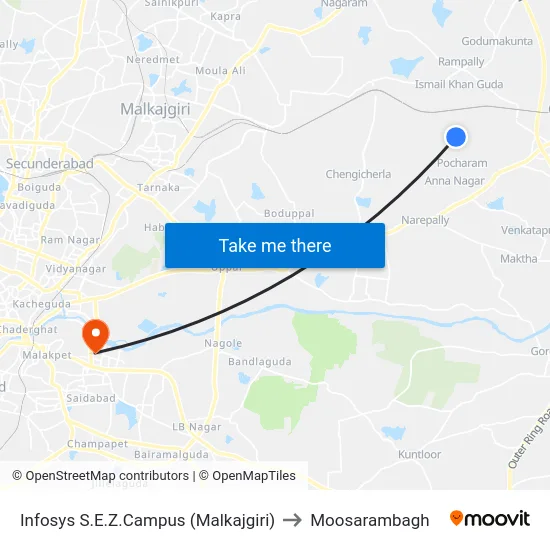Infosys S.E.Z.Campus (Malkajgiri) to Moosarambagh map