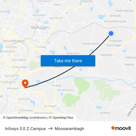 Infosys S.E.Z.Campus to Moosarambagh map