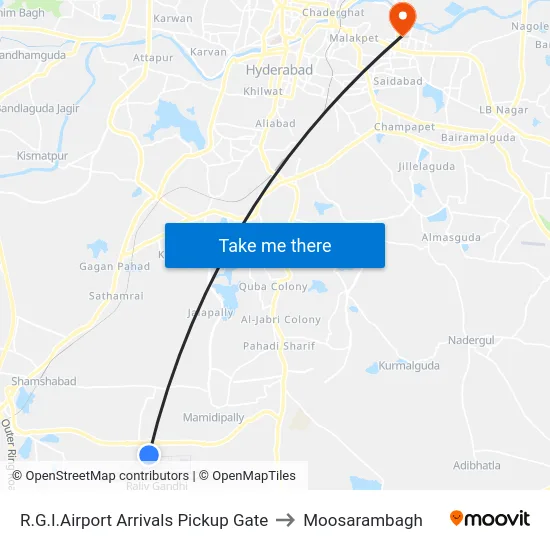 R.G.I.Airport Arrivals Pickup Gate to Moosarambagh map