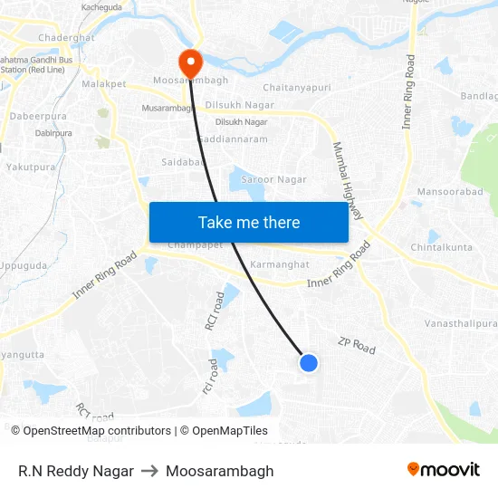 R.N Reddy Nagar to Moosarambagh map