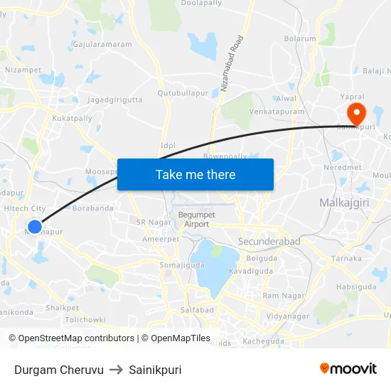 Durgam Cheruvu to Sainikpuri map