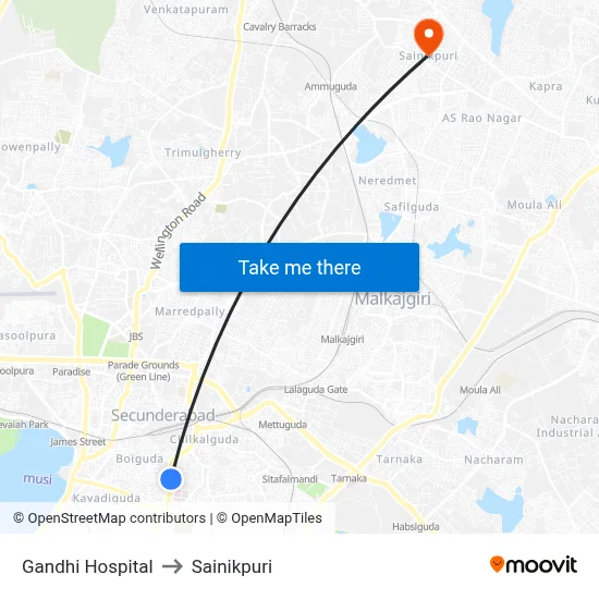 Gandhi Hospital to Sainikpuri map