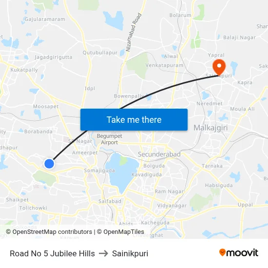 Road No 5 Jubilee Hills to Sainikpuri map