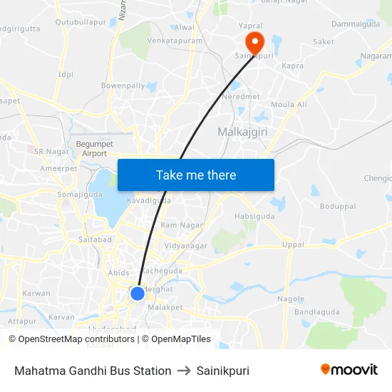 Mahatma Gandhi Bus Station to Sainikpuri map