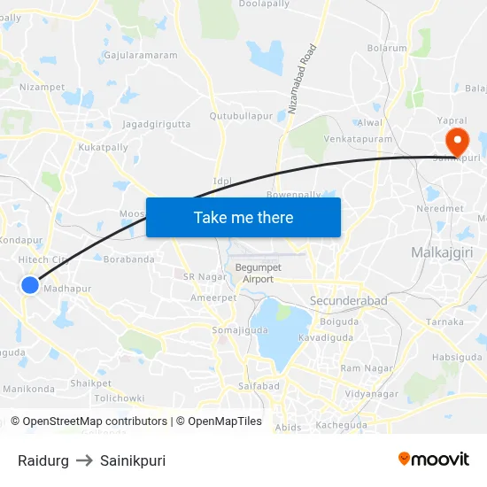 Raidurg to Sainikpuri map