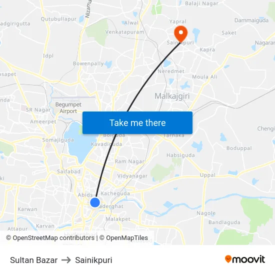 Sultan Bazar to Sainikpuri map