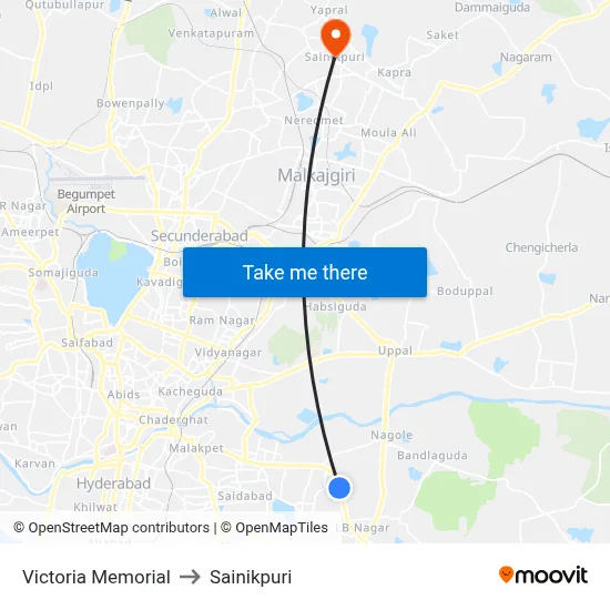 Victoria Memorial to Sainikpuri map