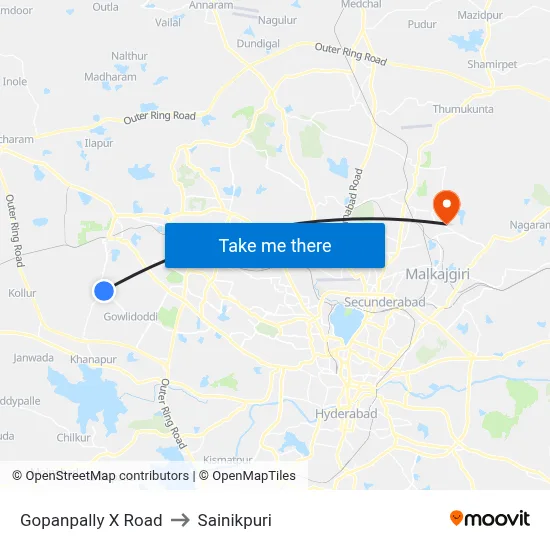 Gopanpally X Road to Sainikpuri map