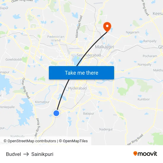 Budvel to Sainikpuri map