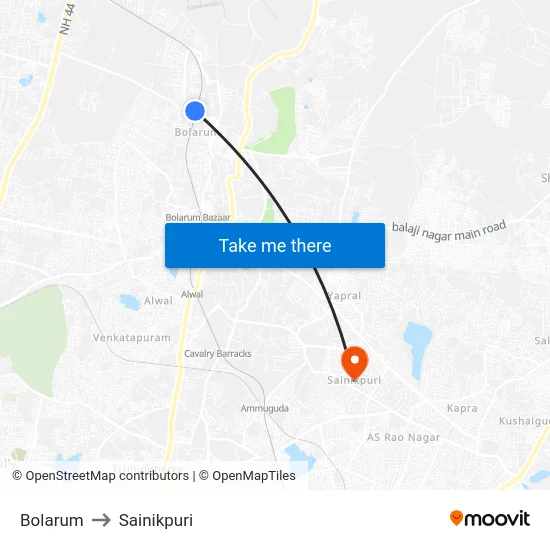 Bolarum to Sainikpuri map