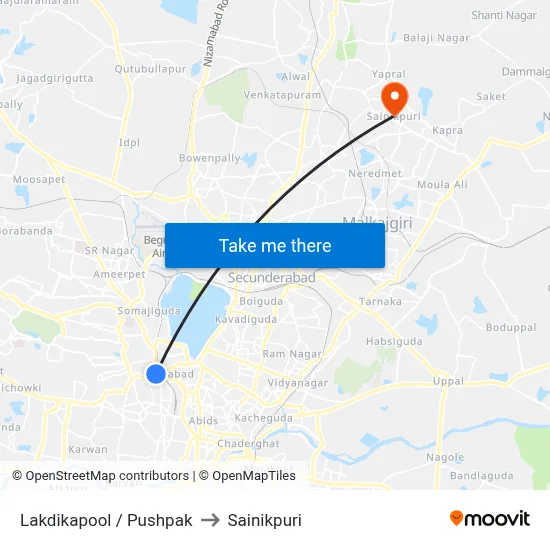 Lakdikapool / Pushpak to Sainikpuri map