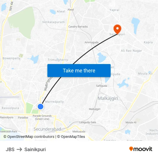 JBS to Sainikpuri map