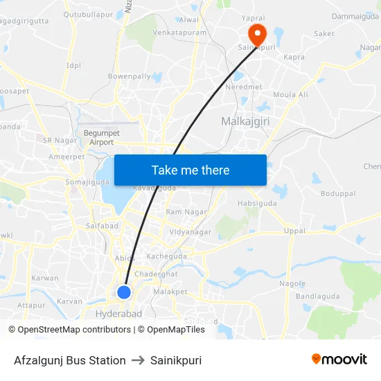 Afzalgunj Bus Station to Sainikpuri map